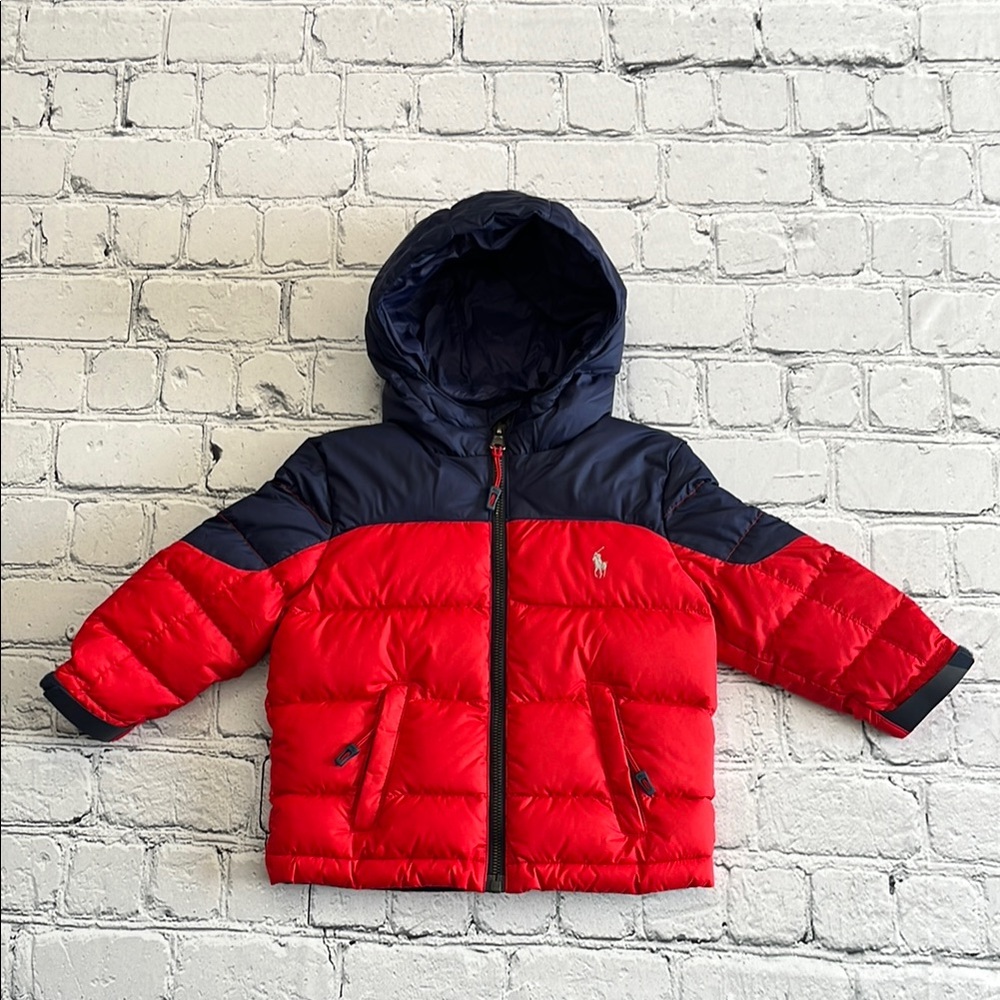 Polo Ralph Lauren red and navy puffer hooded jacket for boy 24 months